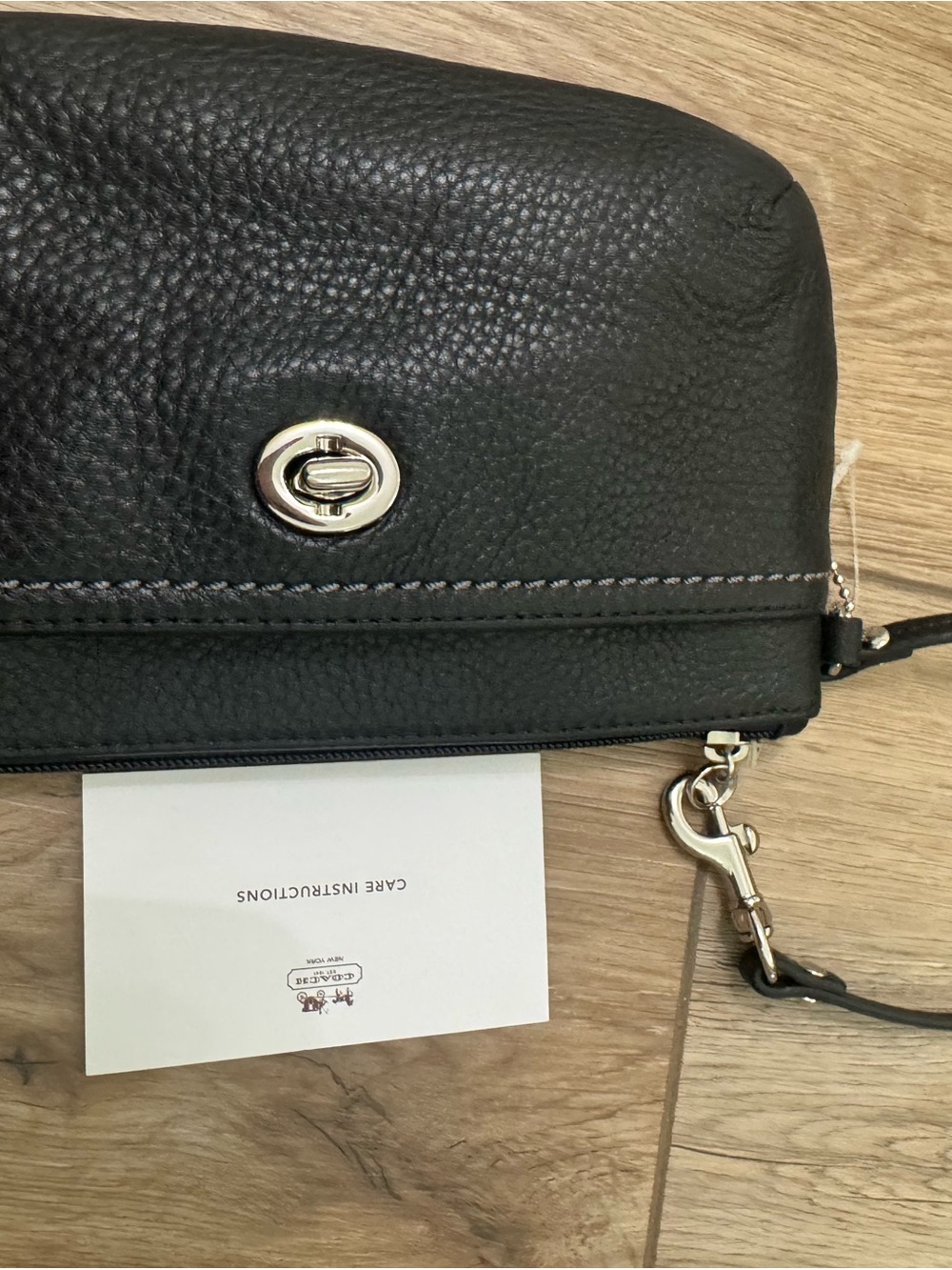 Coach Black Pebbled Leather Crossbody Wristlet with Silver Hardware
